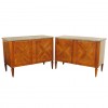 Pair of Walnut Veneered Marble Top Credenzas