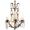 Wrought Iron, Gilt Metal, and Glass 6-Light Chandelier