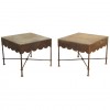 Pair of Wrought Iron and Scalloped Metal End Tables