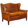 Leather and Velvet Upholstered Canapé in Walnut