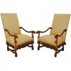 A Pair of  Walnut and Upholstered Fauteuils