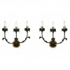 Pair of Painted Wrought Iron and Wooden 3-Light Sconces