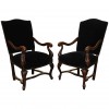 Near Pair of Walnut & Blue Velvet Upholstered Armchairs