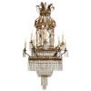 Pressed Brass, Iron, & Glass 12-Light Chandelier