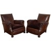Pair of Leather and Velvet Upholstered Club Chairs