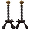 Pair of Steel and Brass Andirons