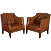 Pair of Mahogany and Tufted Leather Upholstered Bergeres