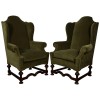Carved Wood & Upholstered Wing Chairs