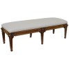 Carved Pinewood and Upholstered Bench