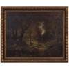 Oil on Panel, Hunters with Dogs in Woods