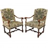 Pair of Dark Oak and Upholstered Fauteuils