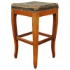 Wooden and Black Leather Upholstered Stool