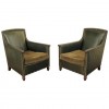 Pair of Green Leather Club Chairs