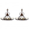 Pair of Wrought Iron and Painted Metal 8-Light Chandeliers, UL Wired