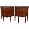 Pair of Walnut and Mixed Walnut Veneered Demilune Commodes