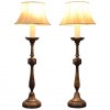 Pair of Turned and Carved Wood Candlestick Lamps