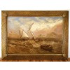 Oil on Canvas, Sailors Advancing Toward Boat in Rough Seas
