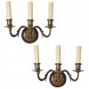 Pair of Brass 3-Arm Wall Sconces