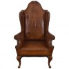 Walnut and Leather Upholstered Wing Chair