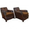 Pair of Leather and Upholstered Club Chairs