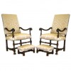 Pair of Walnut Armchairs with Accompanying Footstools