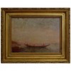 Oil on Board in a Period Giltwood Frame Depicting a Rowing Ship, Signed