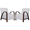 Pair of Bentwood Lounge Chairs Upholstered in White Leather
