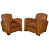 Pair of Club Chairs in Light Tan Leather