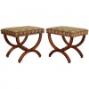 Pair of Walnut Curule-Form Benches
