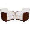 Pair of Walnut Veneer and Upholstered Club Chairs