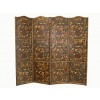 Tooled and Polychrome Painted Leather 4-Panel Screen