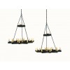 Monumental Pair of Wrought Iron 33-Light Chandeliers