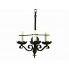 Wrought Iron and Wood 3-Arm Chandelier
