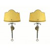 Pair of Wrought Iron and Brass Shield-Form Wall Sconces