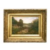 Oil on Canvas, Landscape with Hillside, Lake, and Sunset