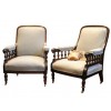 Pair of Carved Mahogany and Walnut Armchairs