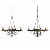 Pair of Large Wrought Iron 6-Light Chandeliers