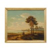 Oil on Canvas, Figures Strolling Along a Lakeshore