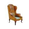 Walnut Leather and Velvet Upholstered Winghchair