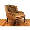 Walnut and Leather Upholstered Wing Chair