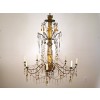 Pair of Giltwood and Clear Amber and Blue Glass 8-Light Chandeliers