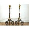Pair of Cast Steel and Brass Andirons with Acorn Finials