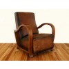 Beechwood and Leather Upholstered Open Armchair