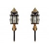 Pair of Iron, Brass, and Etched Glass Wall Lanterns