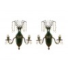 Pair of Green Glass and Brass 2-Arm Sconces