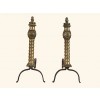 Pair of Turned and Cast Brass Andirons on Iron Bases