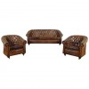 Set of Tufted Leather Chesterfield Style Seating Furniture
