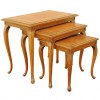 Set of 3 Oak and Leather Covered Nesting Tables