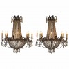 Pair of Gilt Metal and Glass 8-Light Chandeliers