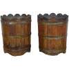 Pair of Brass Bound Wooden Planters with Scalloped Tops